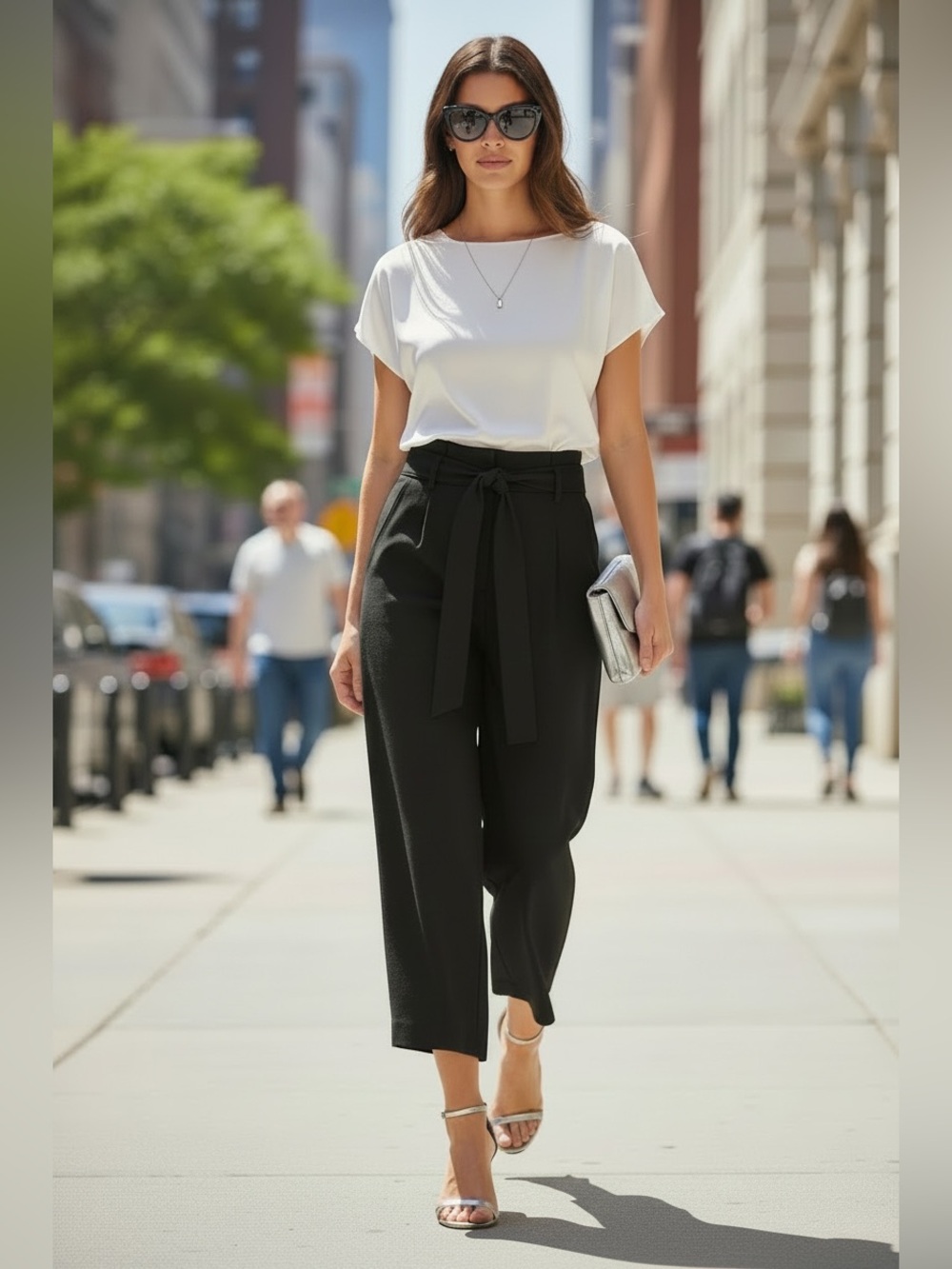 Theory Black High-Waist Cropped Belted Pants Sz 8
